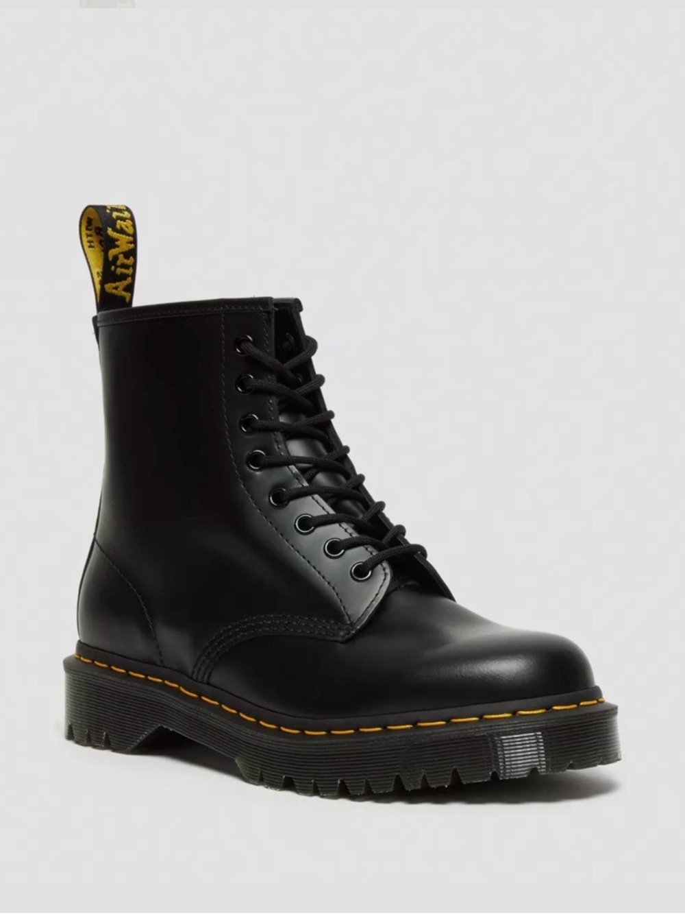 Dr. Martens Black Leather Lace-Up Boots with Yellow Stitching